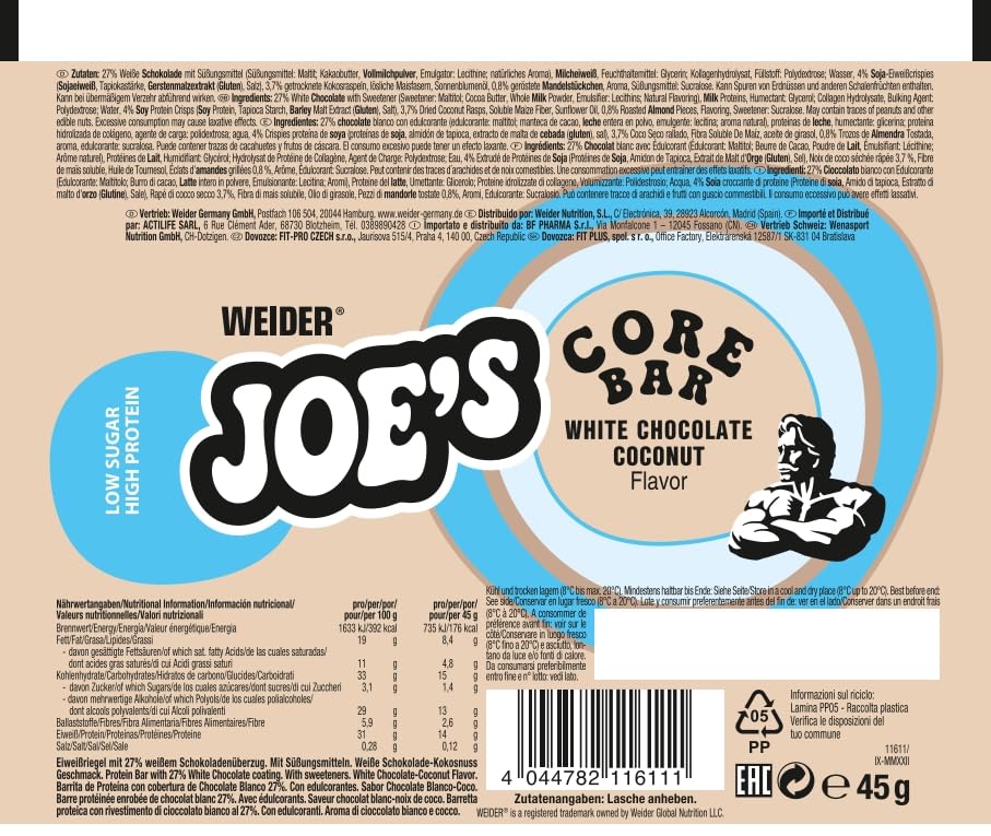 Weider Joe's Core Protein Bar, 12x45g, White Chocolate Coconut – Ansicht 3