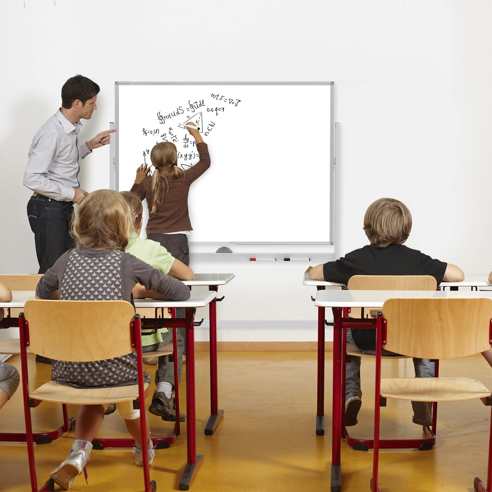 GIANTEX Mobiles Whiteboard mit Ständer, 120 x 90 cm Doppelseitige Magnettafel 160/180 cm höhenverstellbar & 360° drehbar, Magnetisch mit Stiftablage, für Schule, Zuhause & Büro (Weiß)