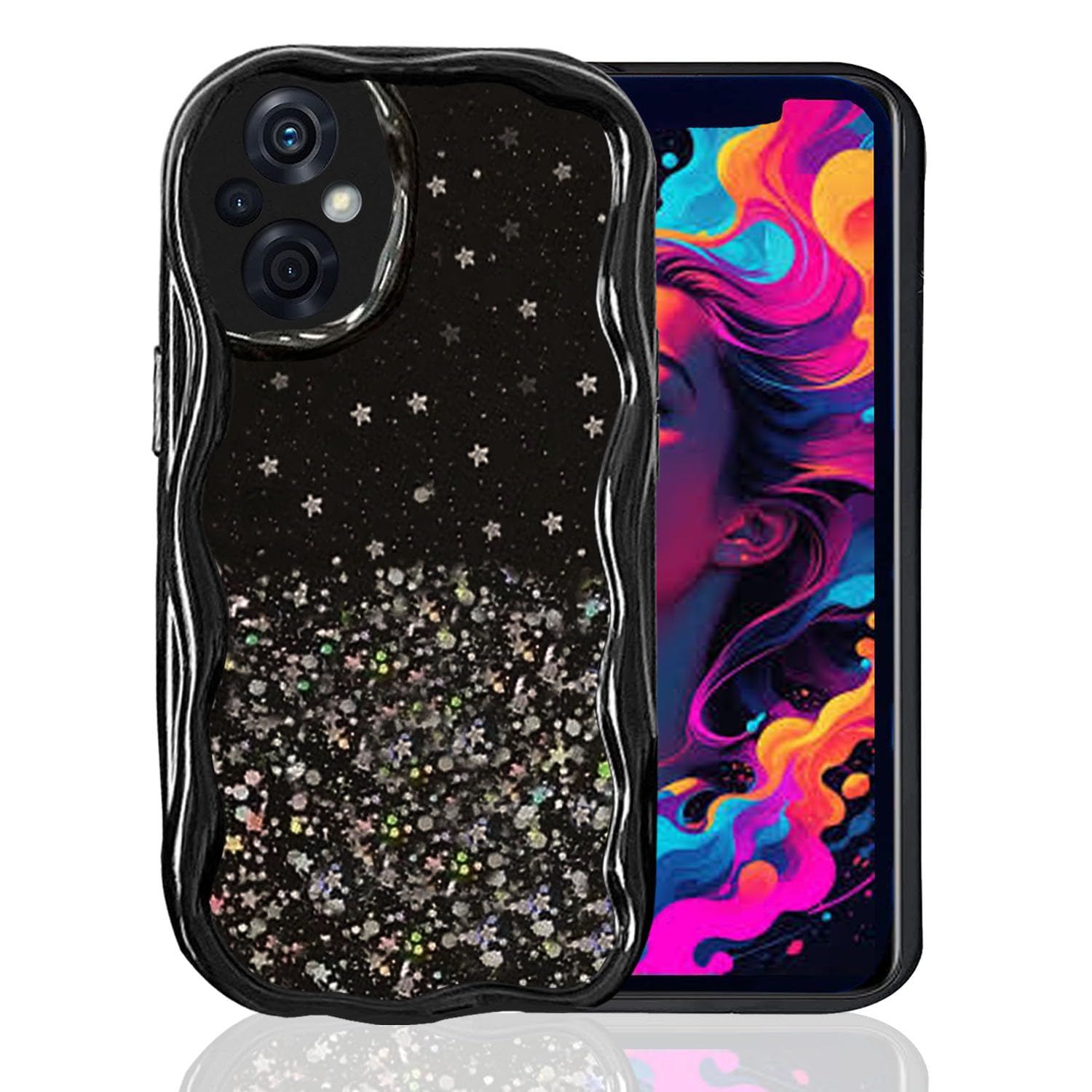 KC Back Cover for Oppo F21 Pro 5G & Oppo F21s Pro 5G - Non Moving Dry Fixed Glitter Curly Wave Shape Shockproof Bumper Soft Silicone Case with Camera Protection (Black) (B0CWYQ2Z6R) Amazon Price History, Amazon Price Tracker