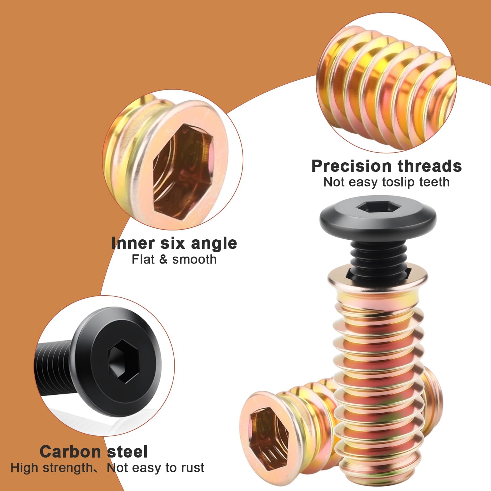 25 viti a testa piatta M4 x 15 mm, dado a vite M4, inserto filettato in legno, con viti a esagono incassato in acciaio C e 2 chiavi a testa piatta per mobili in legno