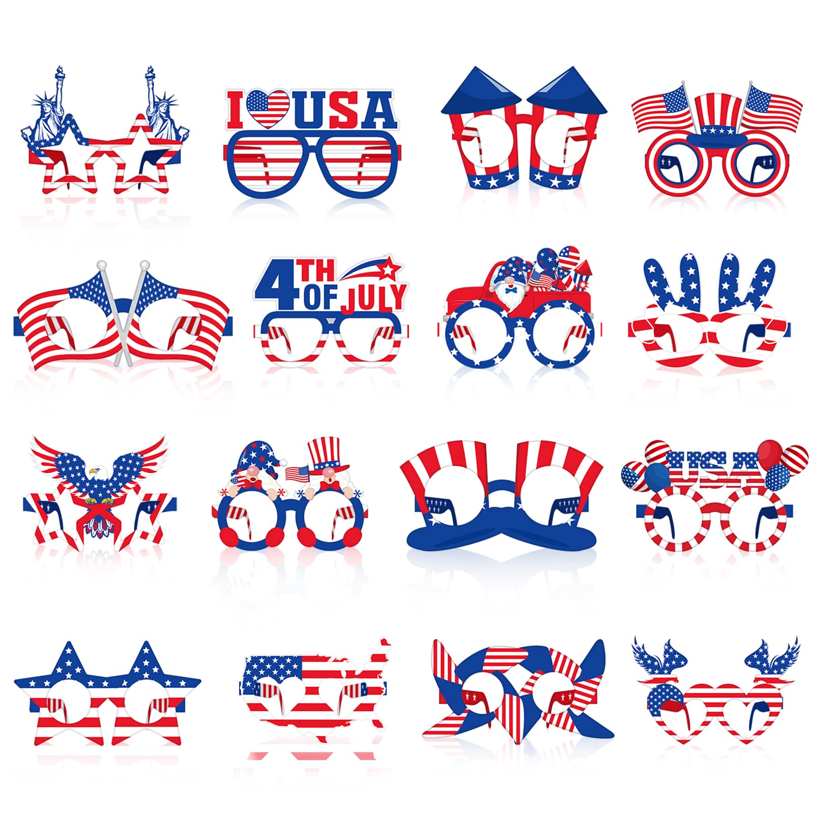 Liliful 4th of July Glasses Bulk Patriotic Paper Eyeglasses Party Independence Day Photo Booth Props 4th of July Decorations for Independence Day