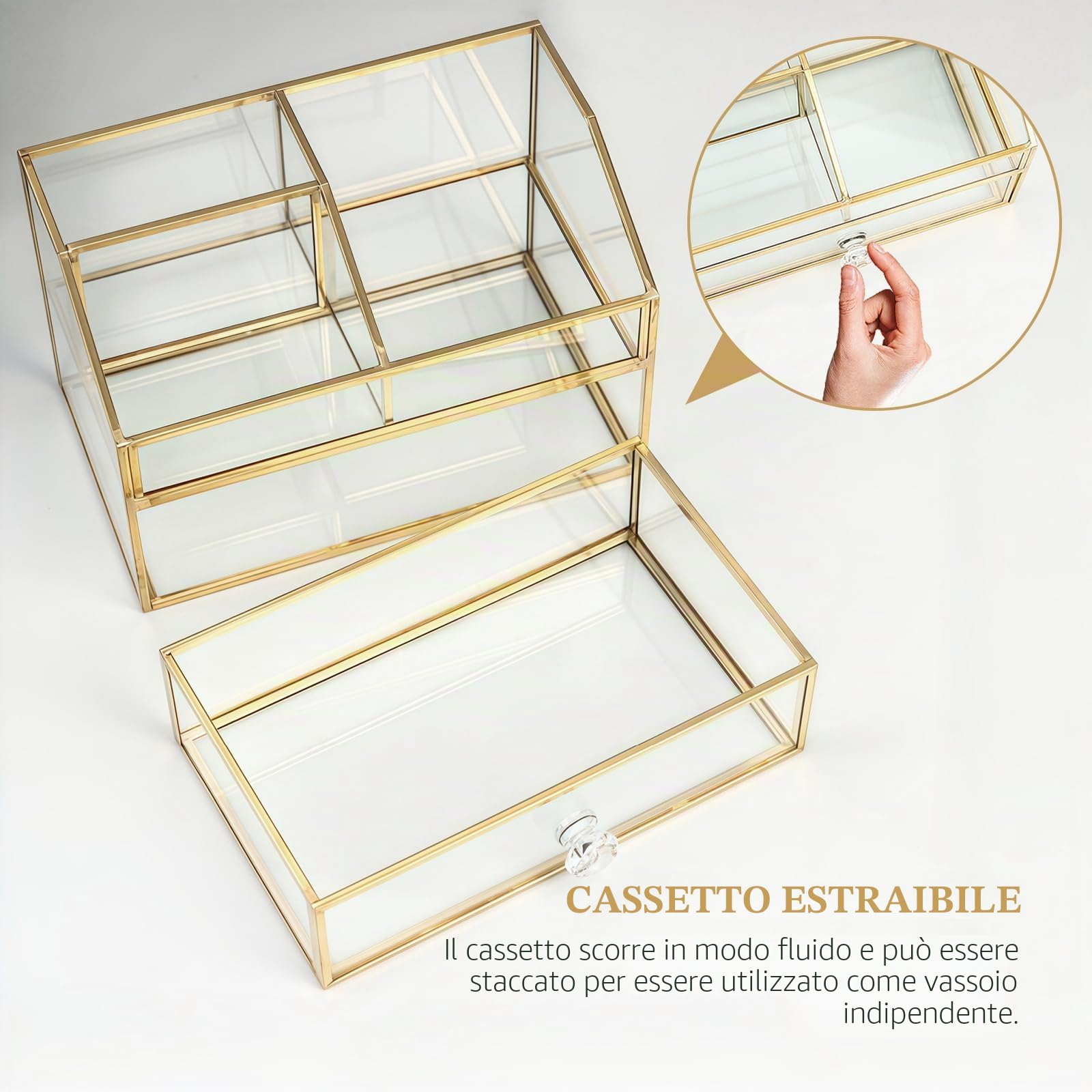 HARLIANGXY Porta Trucchi Organizer con Cassetti, Organizzatore di Trucco Trasparente, Contenitore per Cosmetici di Alta Qualità, Make up Organizer, Portaoggetti per Toeletta Oro