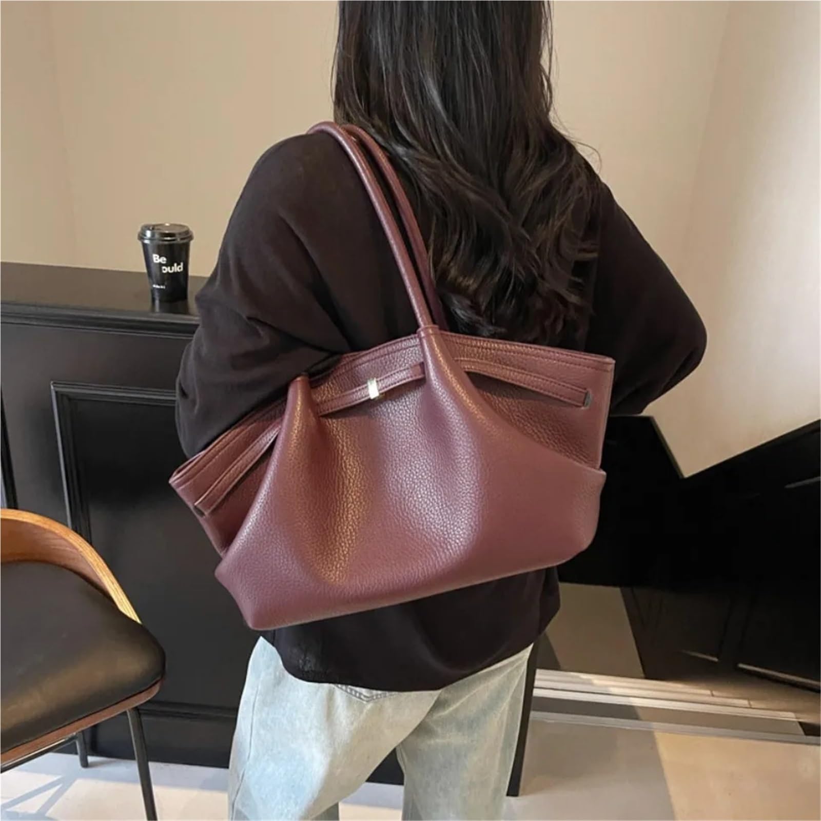 Tote Bag Borse a tracolla grandi in pelle PU con manici corti for donna, borse a da, e portafogli retrò, superiori