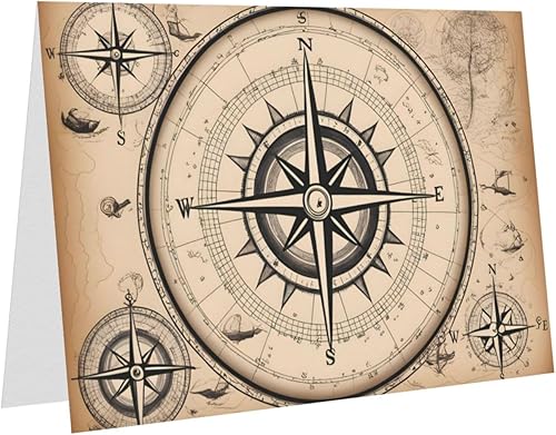 Miniatura 3 de Mapa de brújula azul patrón náutico tarjeta de felicitación de papel perla de alto grado 4 x 6 pulgadas, para tarjeta de cumpleaños tarjeta de