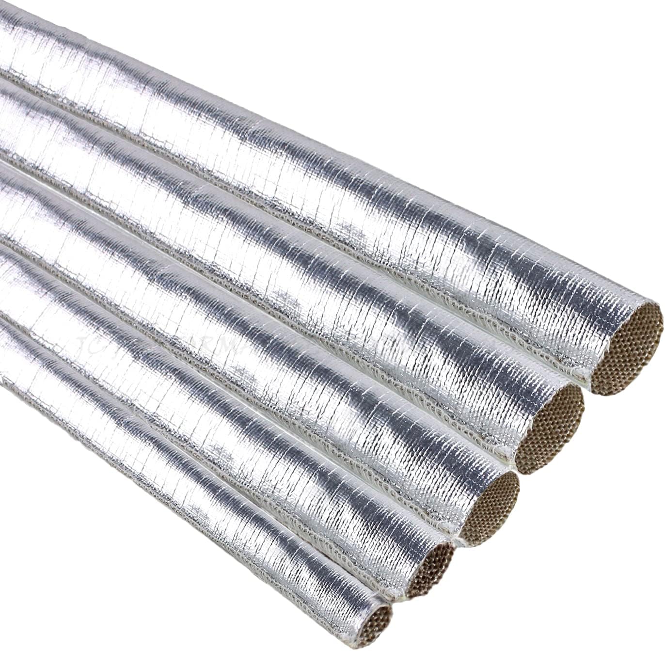 JCP USA Slip-Over, Cool Sleeves, Aluminum Metallic Heat Shield Sleeve Fiberglass Insulated Wire Hose Cover (Hook & Loop 31-37mm 1-7/32”-1-15/32” Aprox. I.D, 3 Foot)