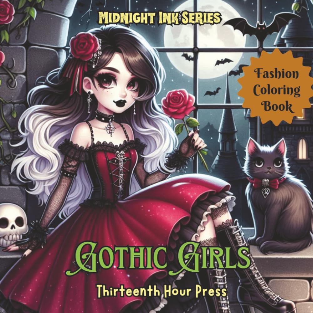 Gothic Girls Goth Fashion Coloring Book for Teens and Adults: Cute and Creepy Kawaii Dresses with Black Background (Midnight Ink)
