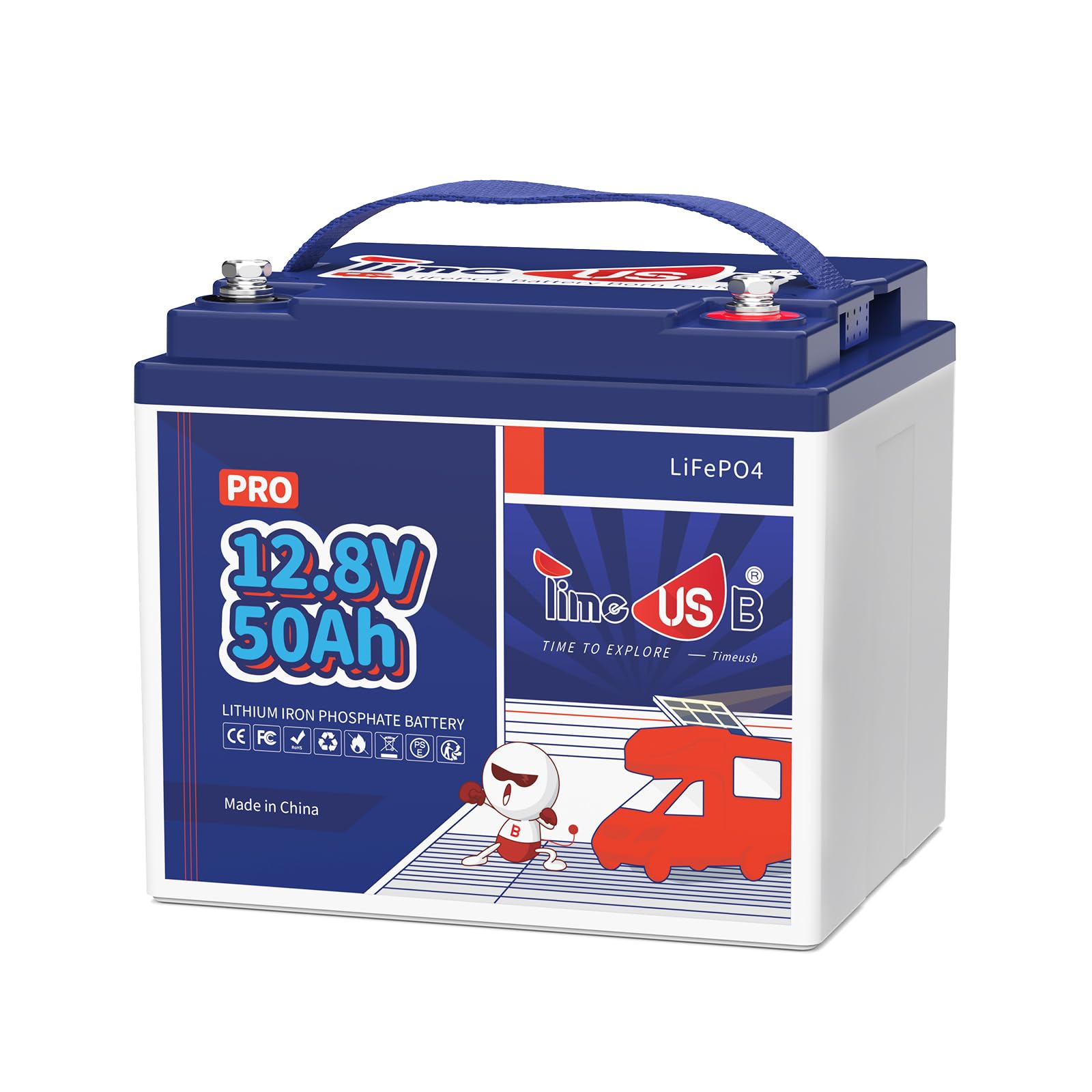 Timeusb Batterie Lithium 12V 50Ah avec 50A BMS pour Camping-Cars Bateaux