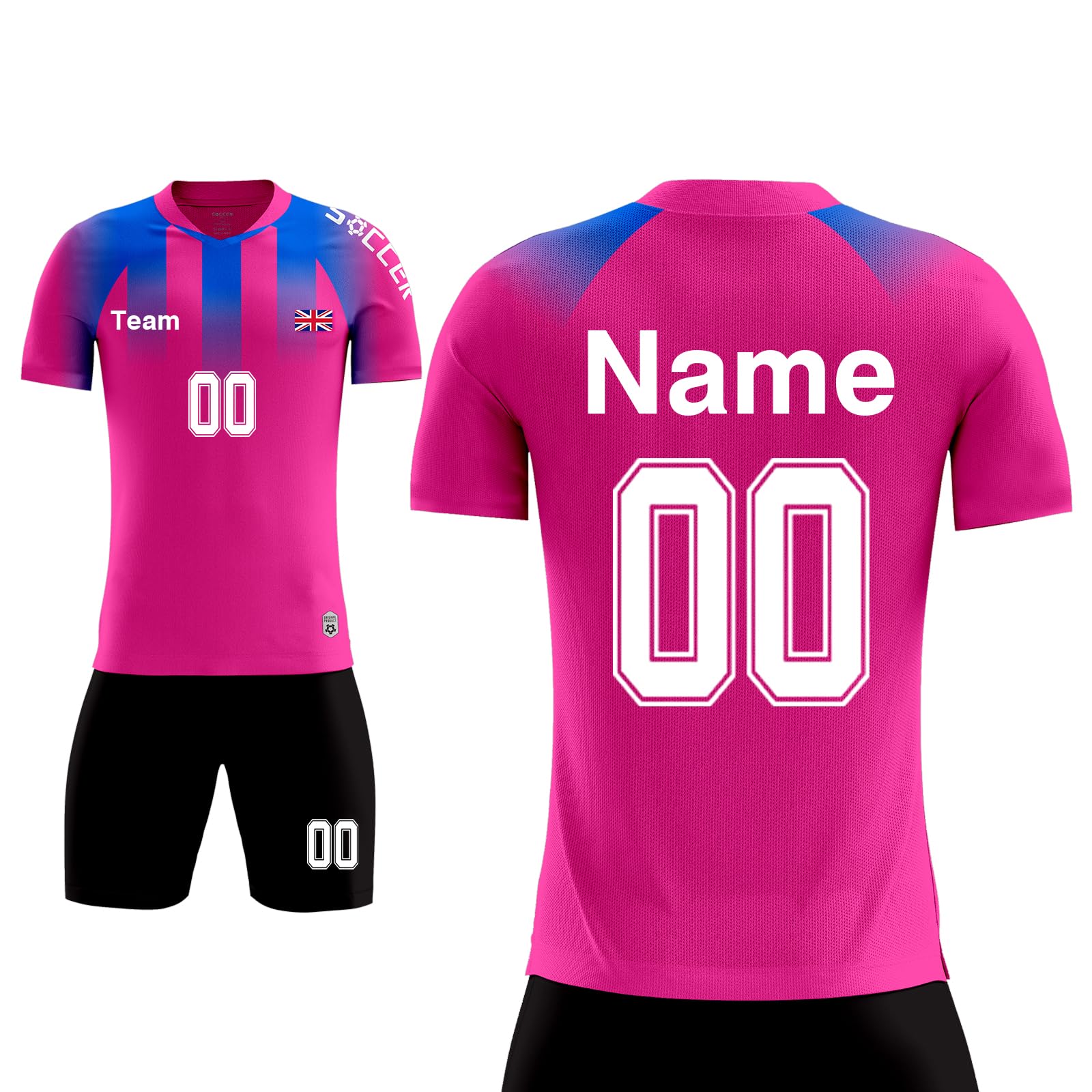 Personalised Football Kit for Kids Adults with Any Name Number Team Logo Personalised Football Shirts Men Women (Rose Red)