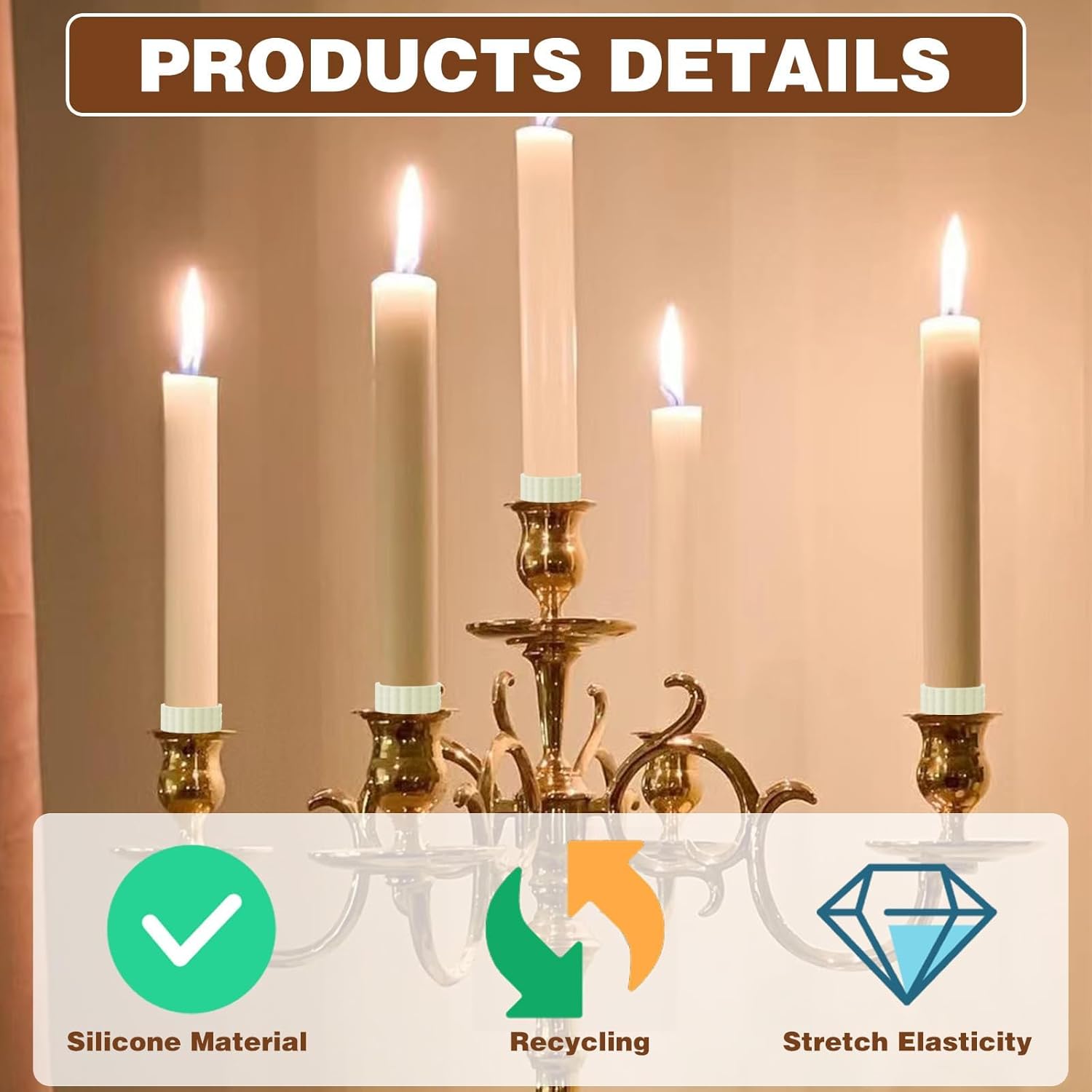 12Pcs Silicone Taper Candle Grippers Candle Hugger Gaskets, Upright Fitters Holders Small Accessories Protectors Elasticity Material for Wedding Festivals - Image 3