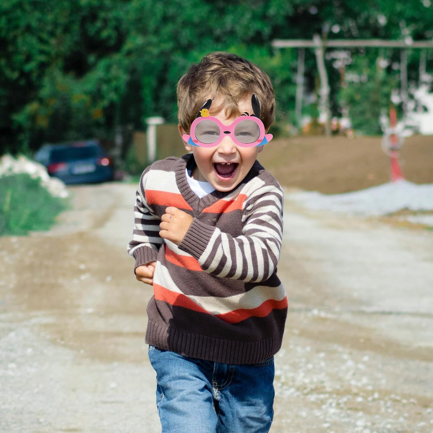 ’s Sunglasses for Boys, UV Sunglasses with Cartoon Frame, Lightweight Protective Eyewear with UV Protection, Pink Glossy Finish