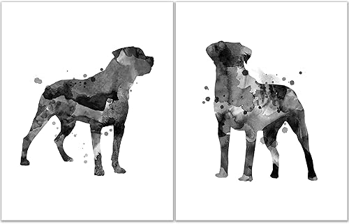 Summit Designs Rottweiler - Juego de 2 impresiones artísticas de acuarela para decoración de pared de perro y cachorro, juego de 2 (11 x 14