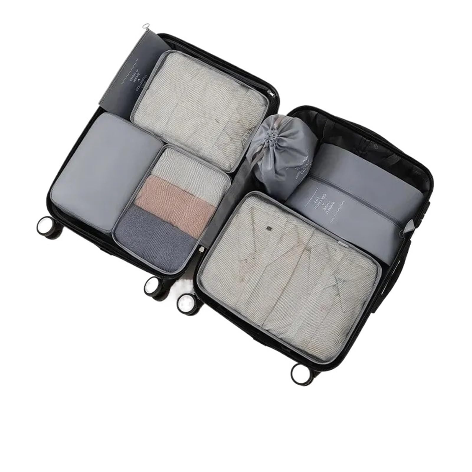 Set di contenitori da collezione, for smistare e organizzare vestiti, set di sette pezzi for riporre i bagagli da viaggio portatili Per Risparmiare Spazio Nella Valigia(Grey)