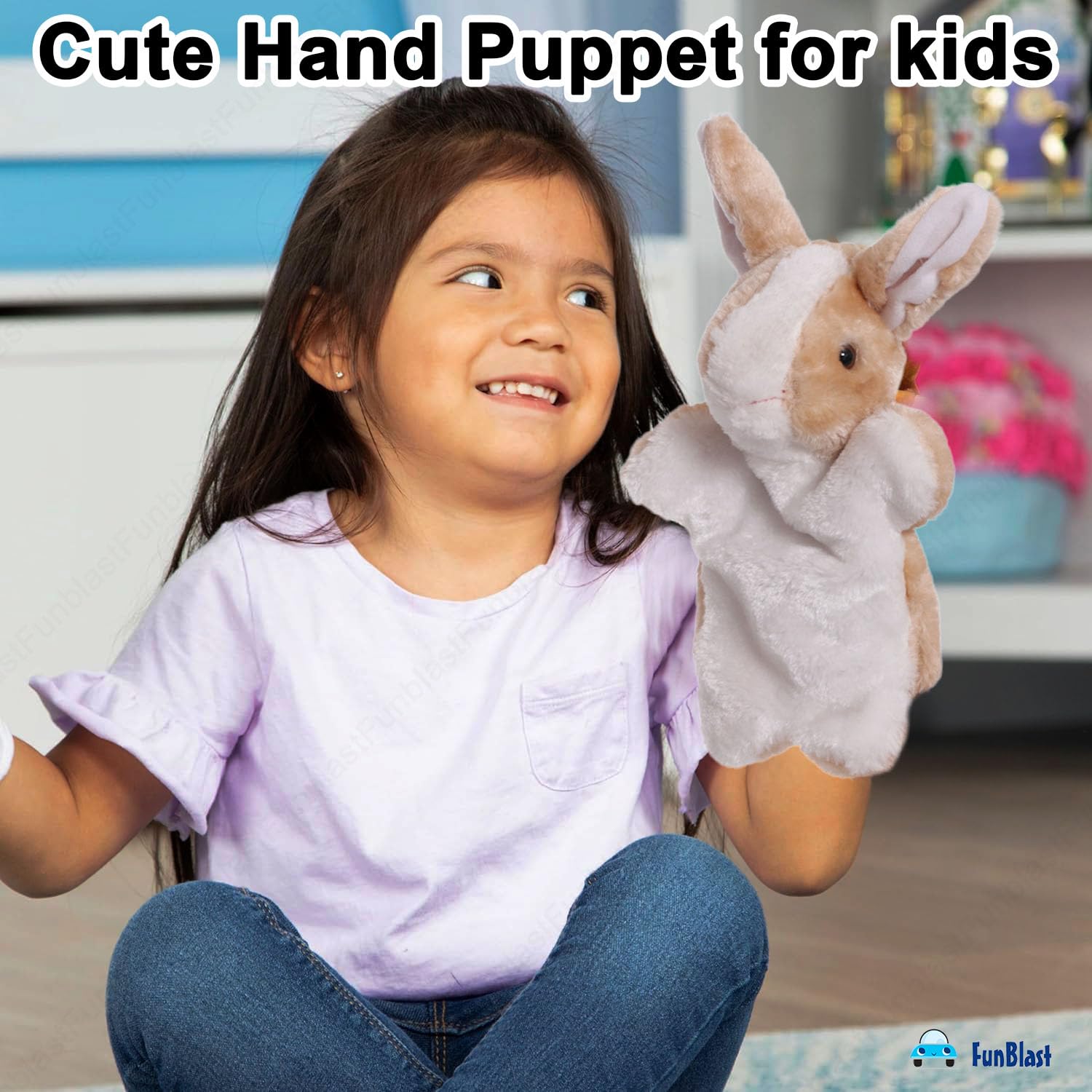 FunBlast Bunny Hand Puppet for Kids – Soft & Cute Pink Animal Puppet Toy for Storytelling, Fun Learning, Pretend Play, Role Play & Educational Activities for Children (Light Brown) 2