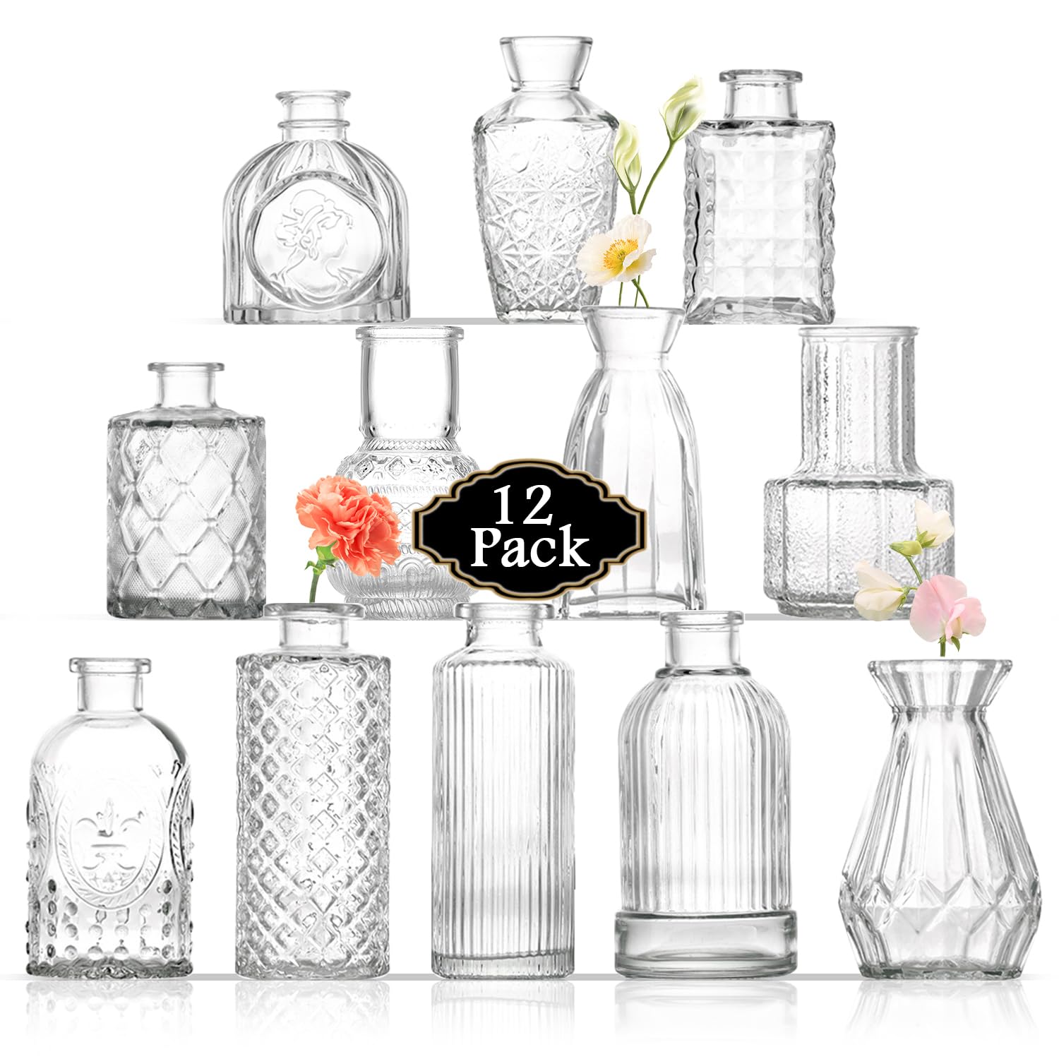 ROLLSCERAY Clear Bud Vases Set of 12, Small Glass Vases for Centerpieces, Small Flower Vase for Centerpieces, Vintage Mini Vase for Wedding Table Decor