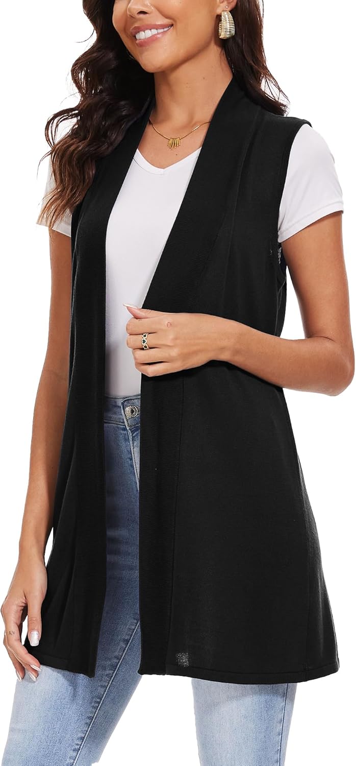 Spicy Sandia Women's Long Knit Cardigan Vest Sleeveless Open Front Casual Sweater Duster - Image 4