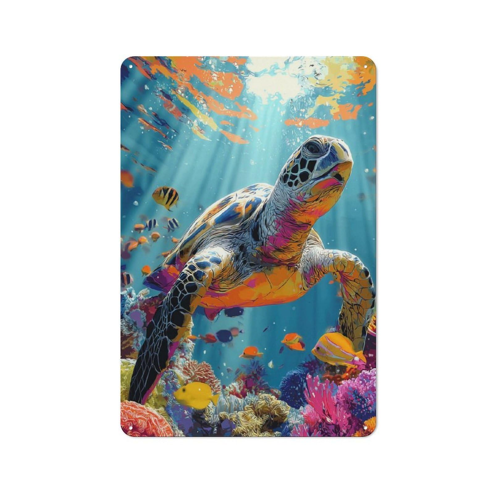Junmoney Colorful Sea Turtle Underwater Scene For Studio Or Craft Room, Retro-Style Tin Sign 30X20cm, For Metal Sign Collectors, For Garage And Workshop Walls
