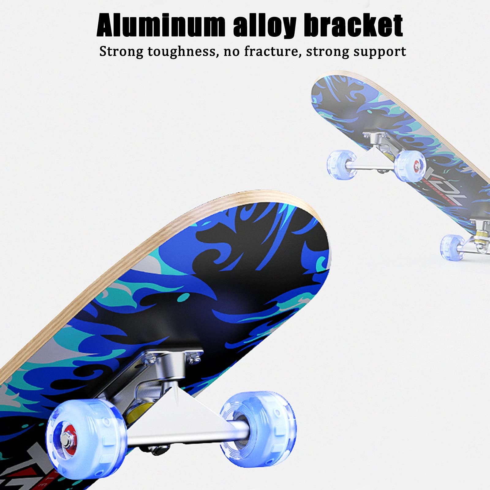 Skateboard Completo de 31 "x 8", Monopatín Estándar de 7 Capas de Madera de Arce Canadiense con Rueda Intermitente de PU para Niños, Adultos, con Mochila y Pigmento, Herramientas de Ajuste