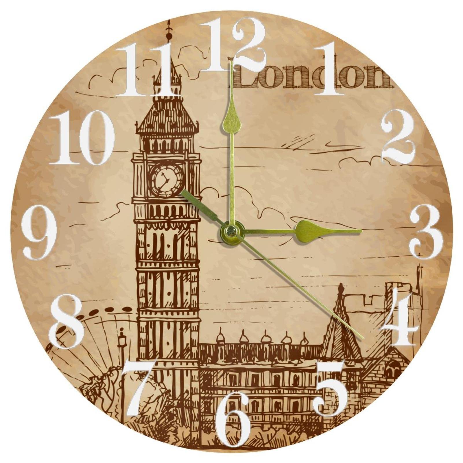 Horloge murale rétro Big Ben de 25,4 cm silencieuse à quartz pour salon et cuisine