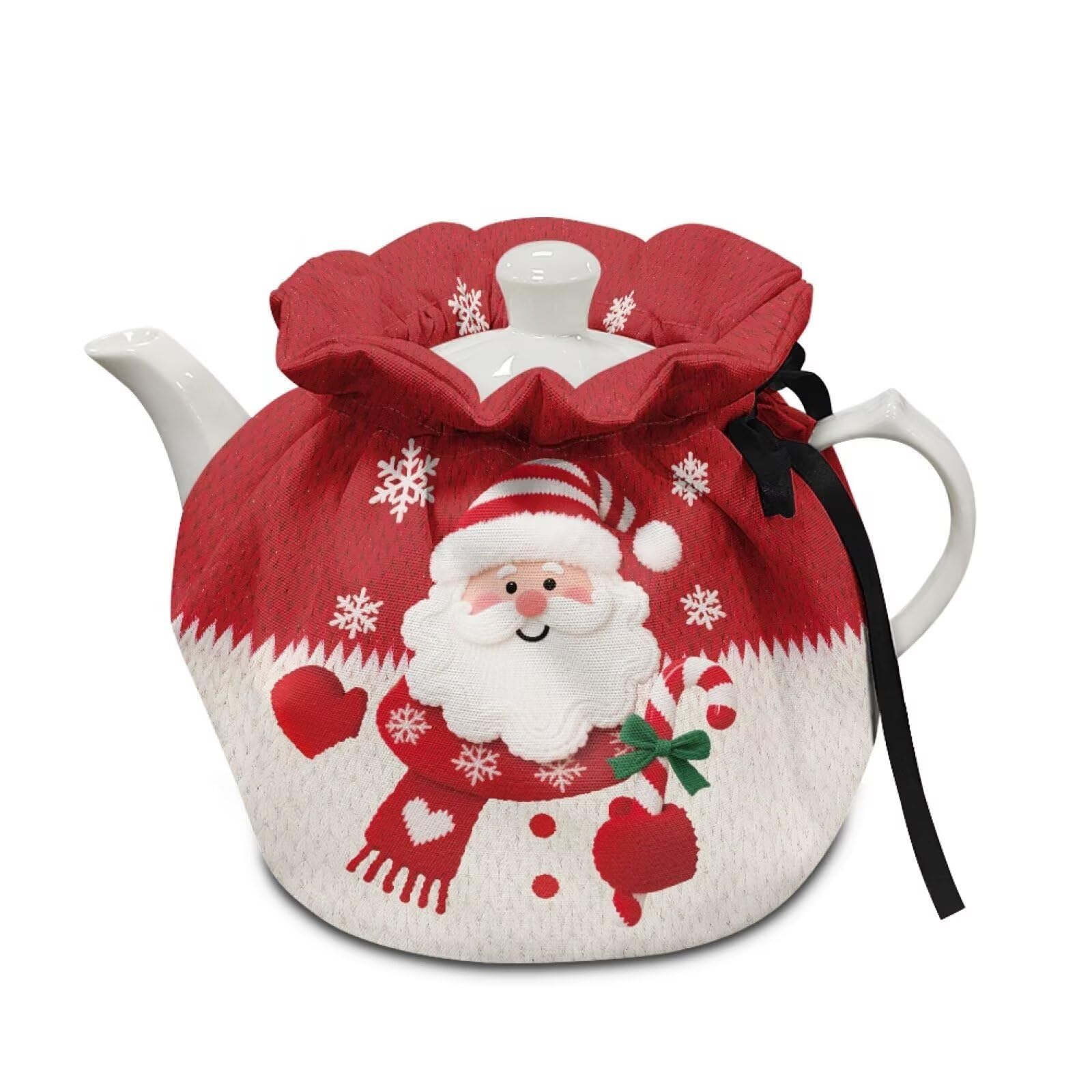 Christmas Tea Cozy for Teapot Santa Claus Tea Cosy with Insulated Pad Heat Resistance Kettle Cover Coffee Pot Dust Cover Christmas Tabletop Decor for Kitchen Gift for Holiday