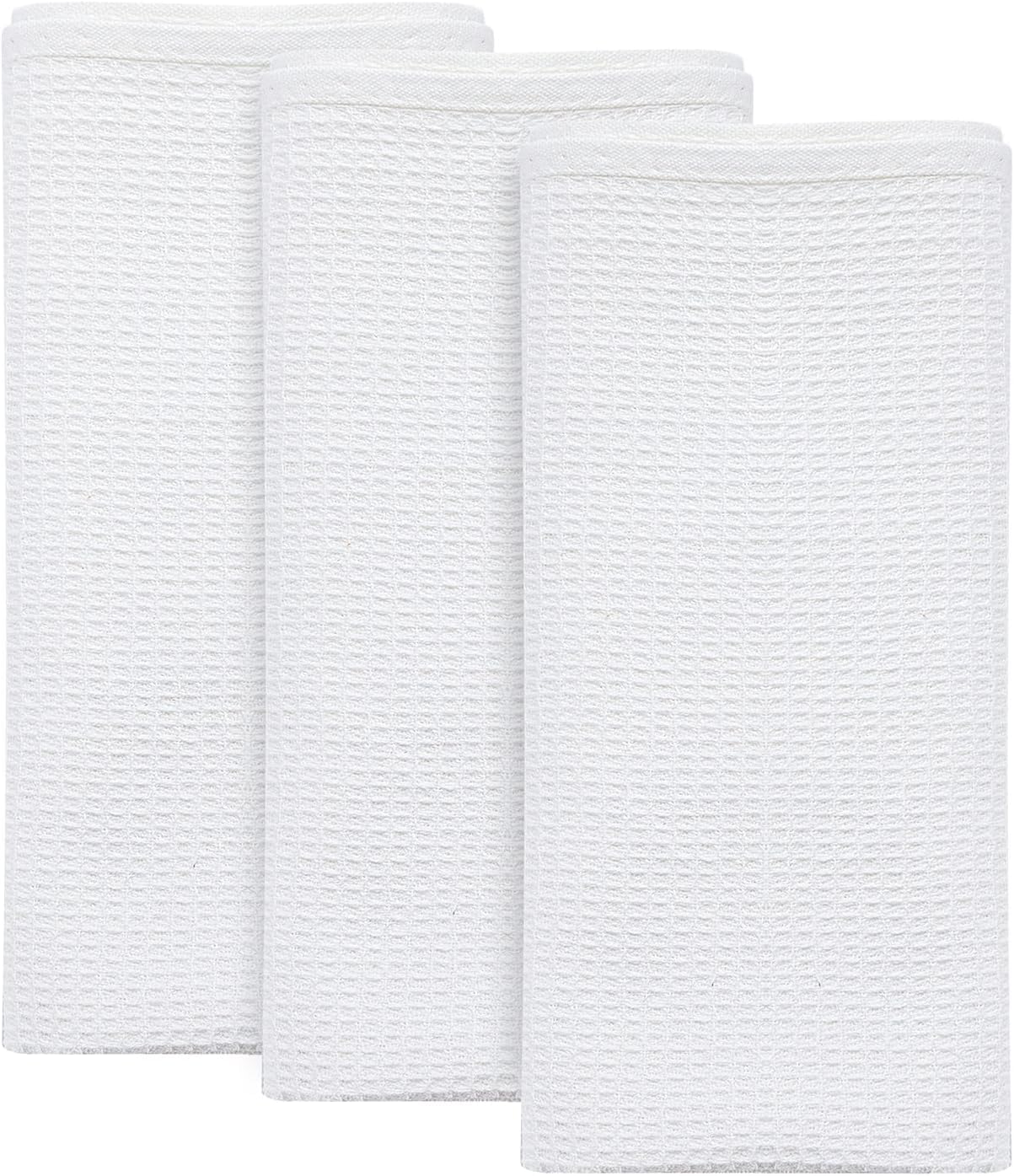 Paños de Cocina 43x37cm - Paños Blancos de Algodón 100% - Trapo Cocina Multipropósito - Toallas Tejido Waffle Absorbentes (Blanco, 3)