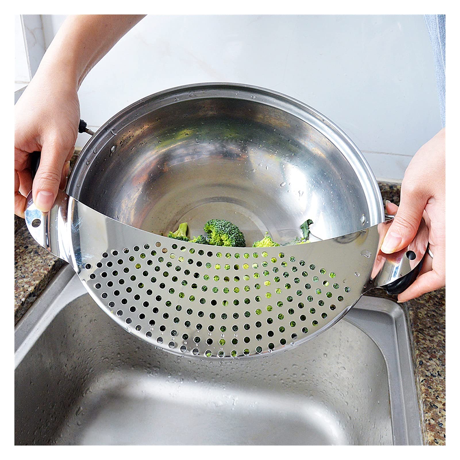 Colador Drenaje Cesta colador Olla Lado Embudo colador Acero Inoxidable Fugas a Prueba de Fugas Vegetal Lavado de Agua Filtro de Agua sartén Deflector Coladores de Alimentos
