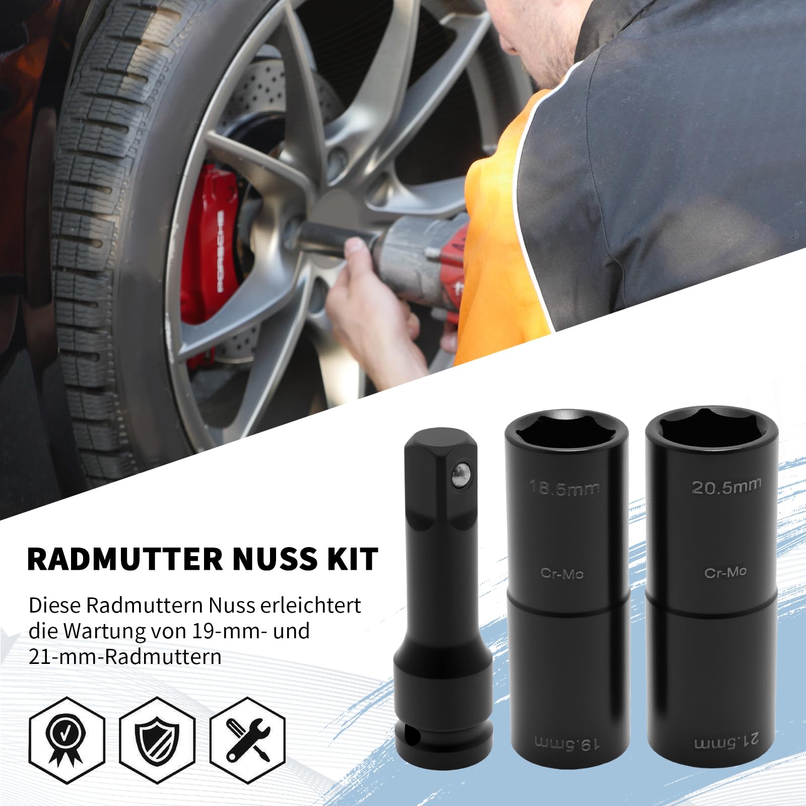 Hoypeyfiy Radmutter Nuss Kit, Mutterngrößen 19,5, 18,5, 20,5, 21,5 mm, Doppelendiger Naben-Schraubenschlüssel, Ersatz für Ford, Land Rover, Ersatz für Jeep