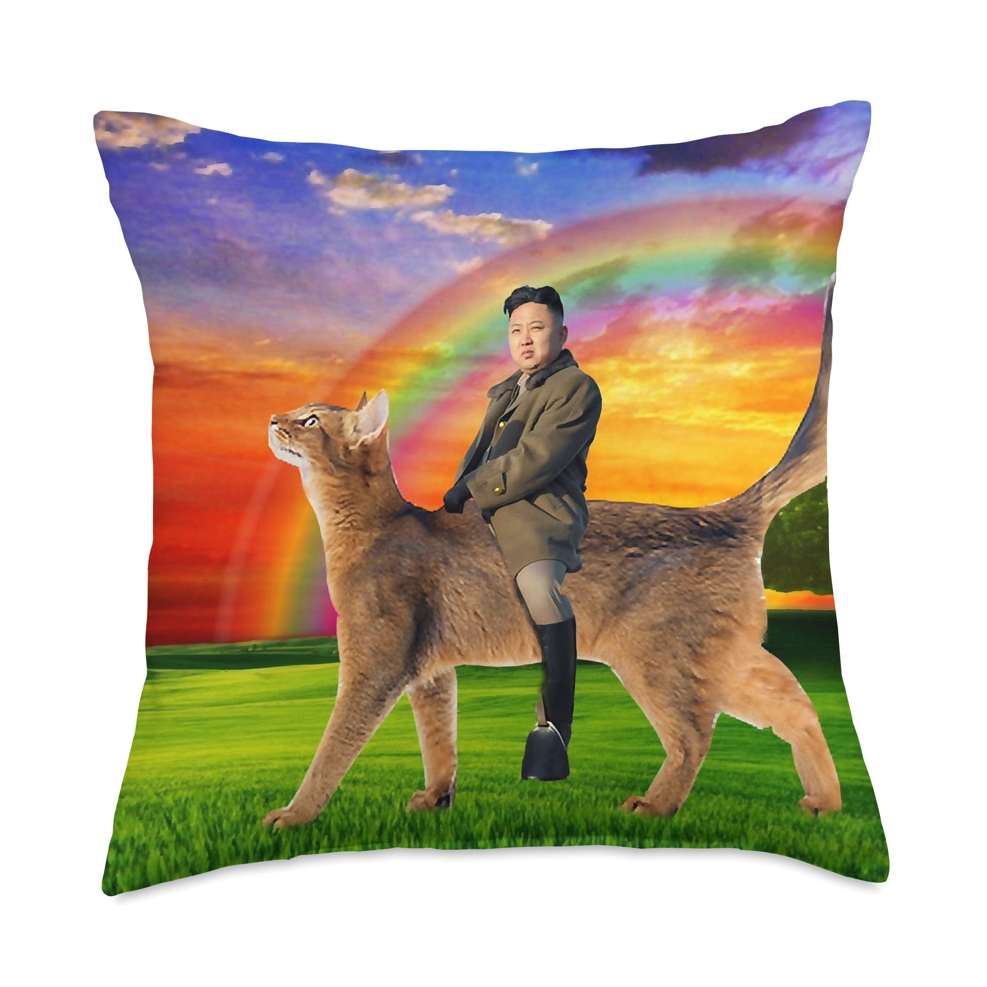 Kim Jong Un Riding Cat - Funny Kim Jong Un Throw Pillow