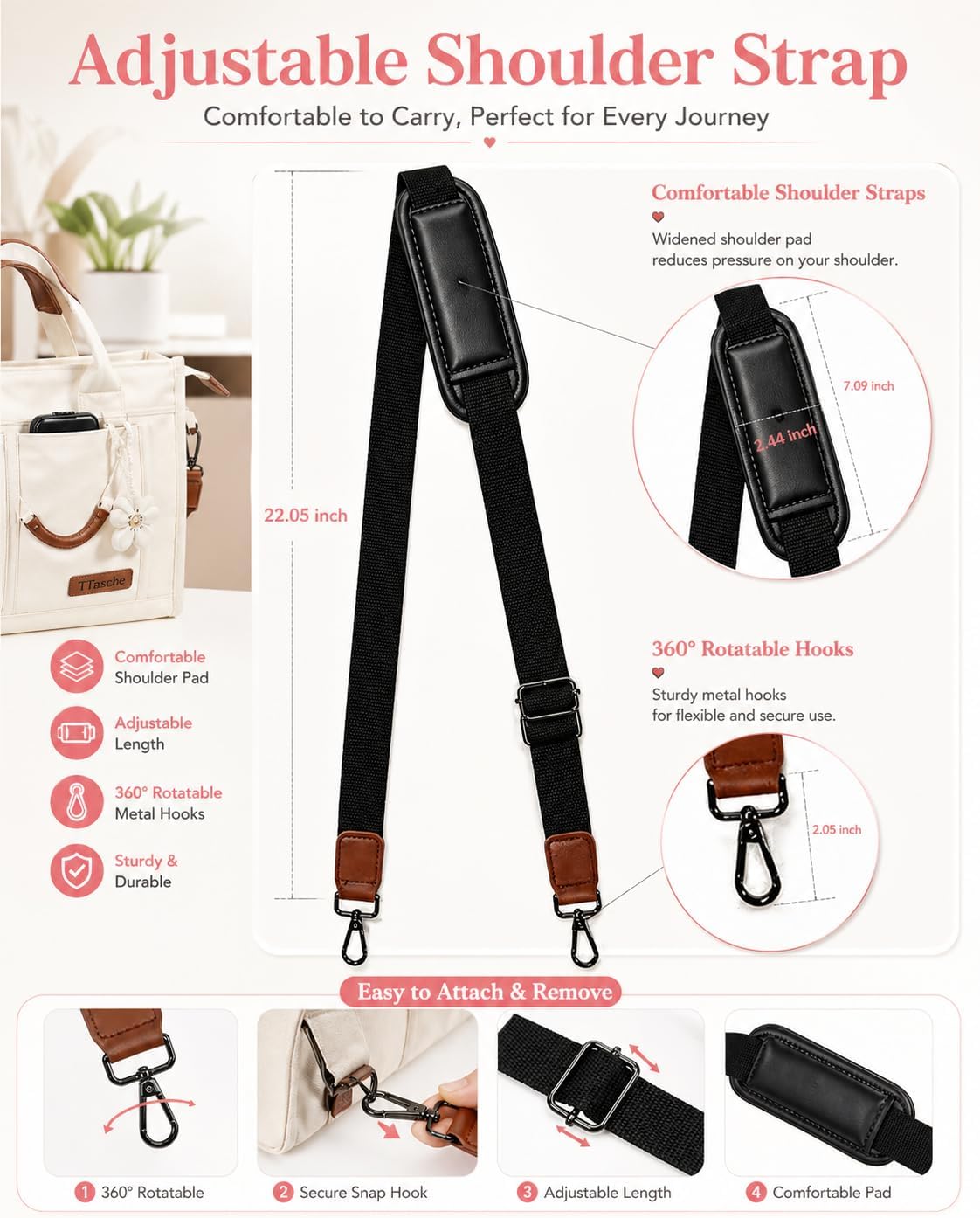 Canvas Tote Bag for Women Lightweight Handbag with Multi Pockets & Adjustable Strap Bible Bag for Daily Use Work