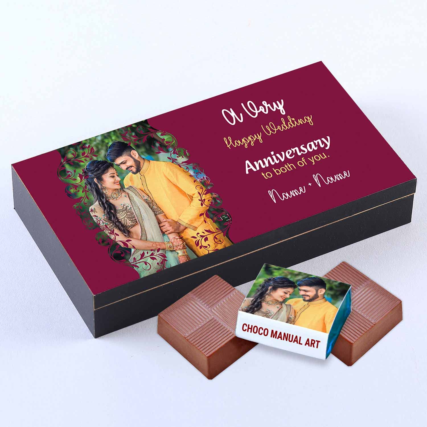 Choco ManualAT | Photo printed wooden box of chocolates with printed wrappers | Box of 6 Chocolates