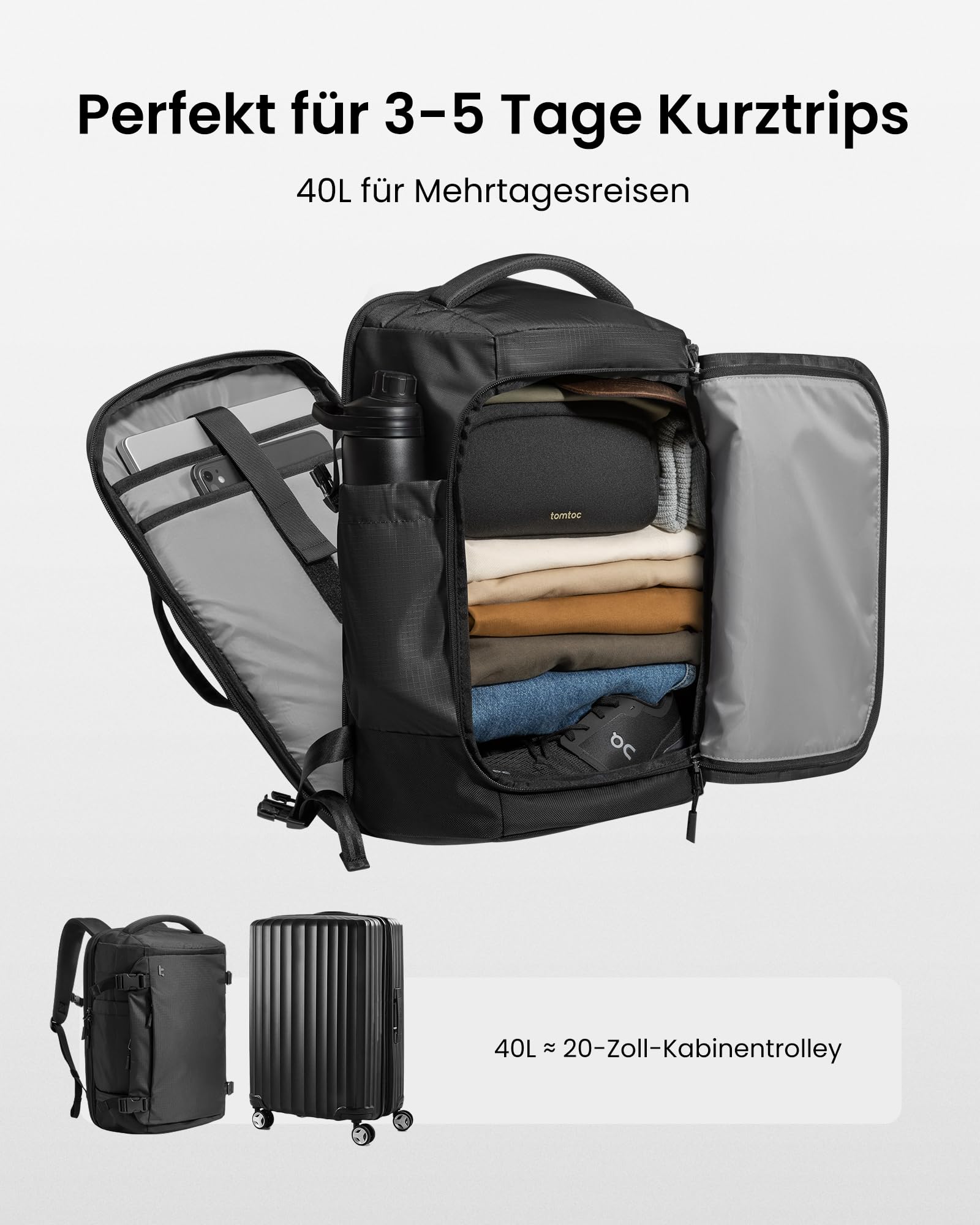 Tomtoc 40L Reiserucksack TSA-freundlicher Handgepäck Rucksack Wasserdicht Business Laptop Rucksack 17,3 Zoll
