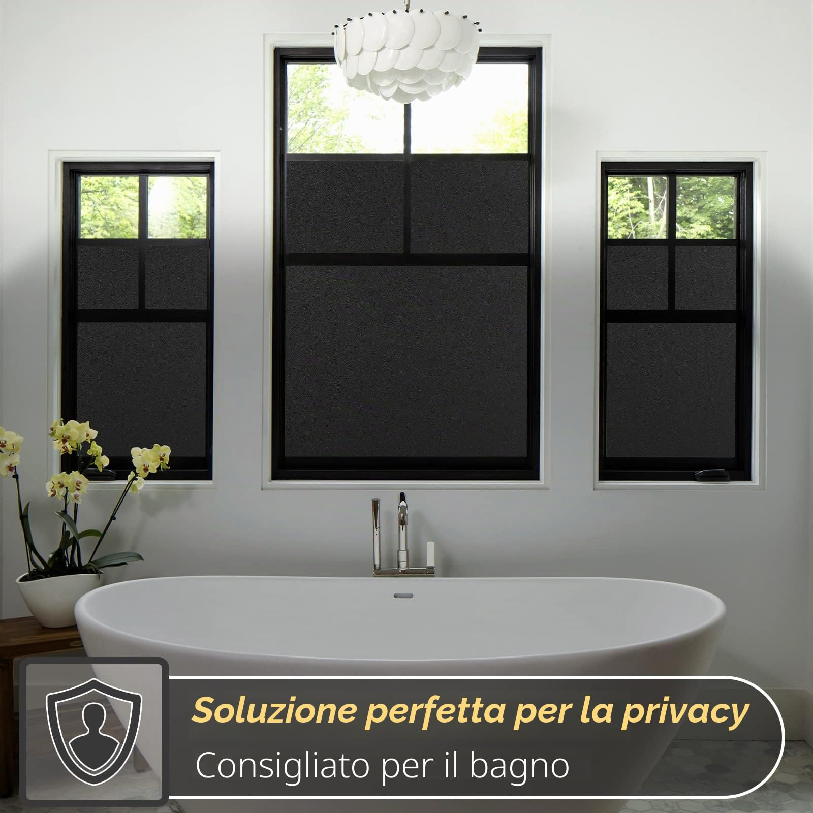 rabbitgoo Pellicola per Vetri Finestre Privacy 44.5x200cm Pellicola Oscurante Vetri Auto Non-Adesiva con Griglia Vetrofanie Privacy Finestre Anti-UV Nera Rimovibile per Ufficio, Bagno, Camera da Letto