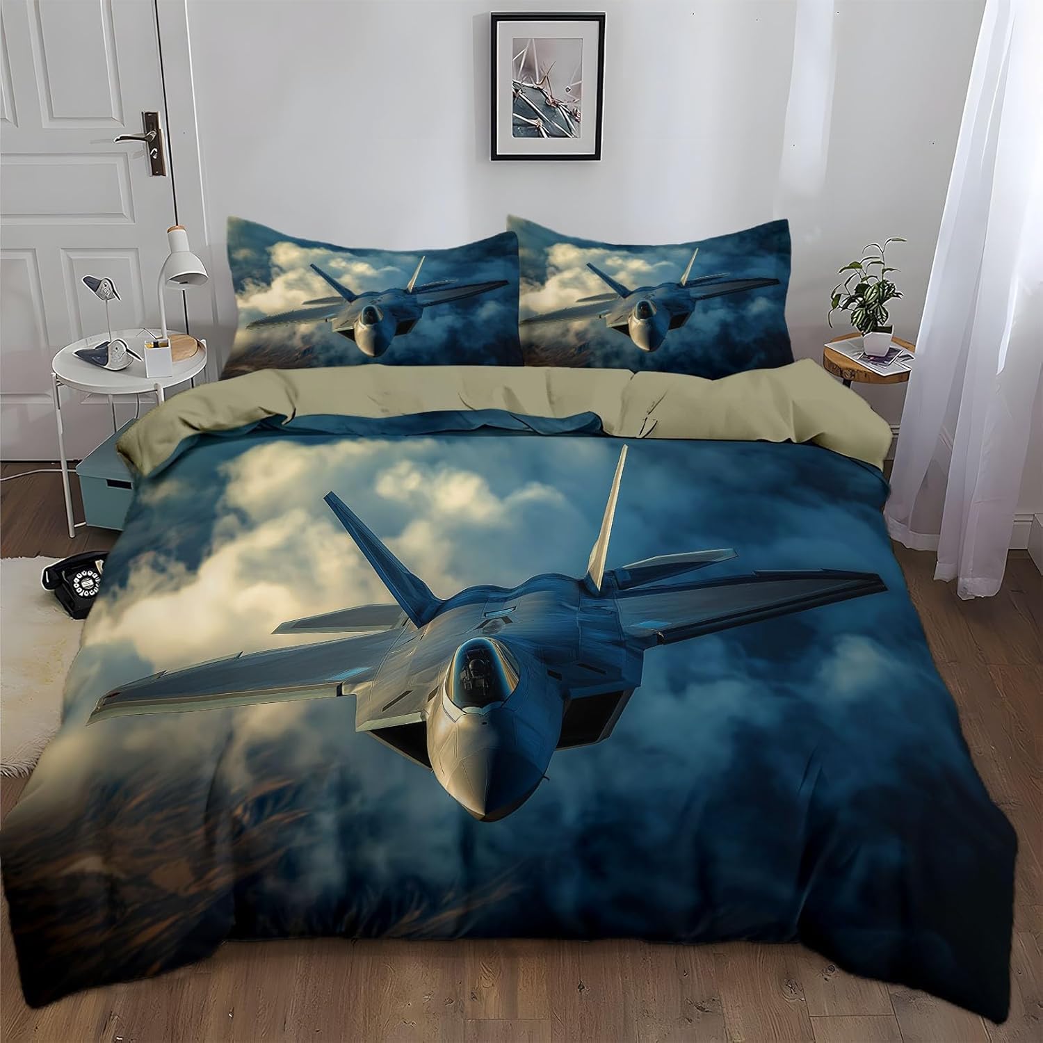 Funda Nordica Cama 180 Luchador Funda de Edredón 260x240 cm 3D Avión Ropa de Cama 3 Piezas de Microfibra Hipoalergénica y 2 Fundas de Almohada 50x75cm, R1890