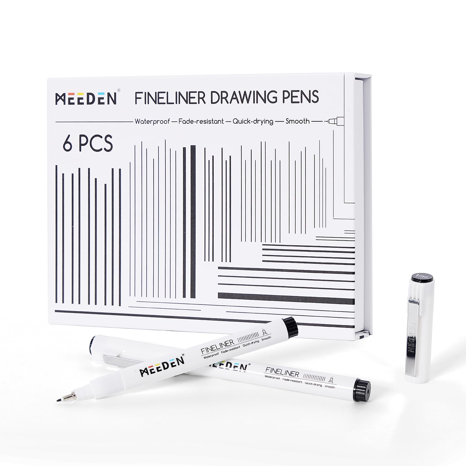 MEEDEN Micro Fineliner Drawing Pens: Fine Liner Pen 6 Pack, 1mm Black Waterproof Archival Ink for Bold Outlining, Lettering, Poster Drawing, Manga Panels, Filling and Expressive Artwork