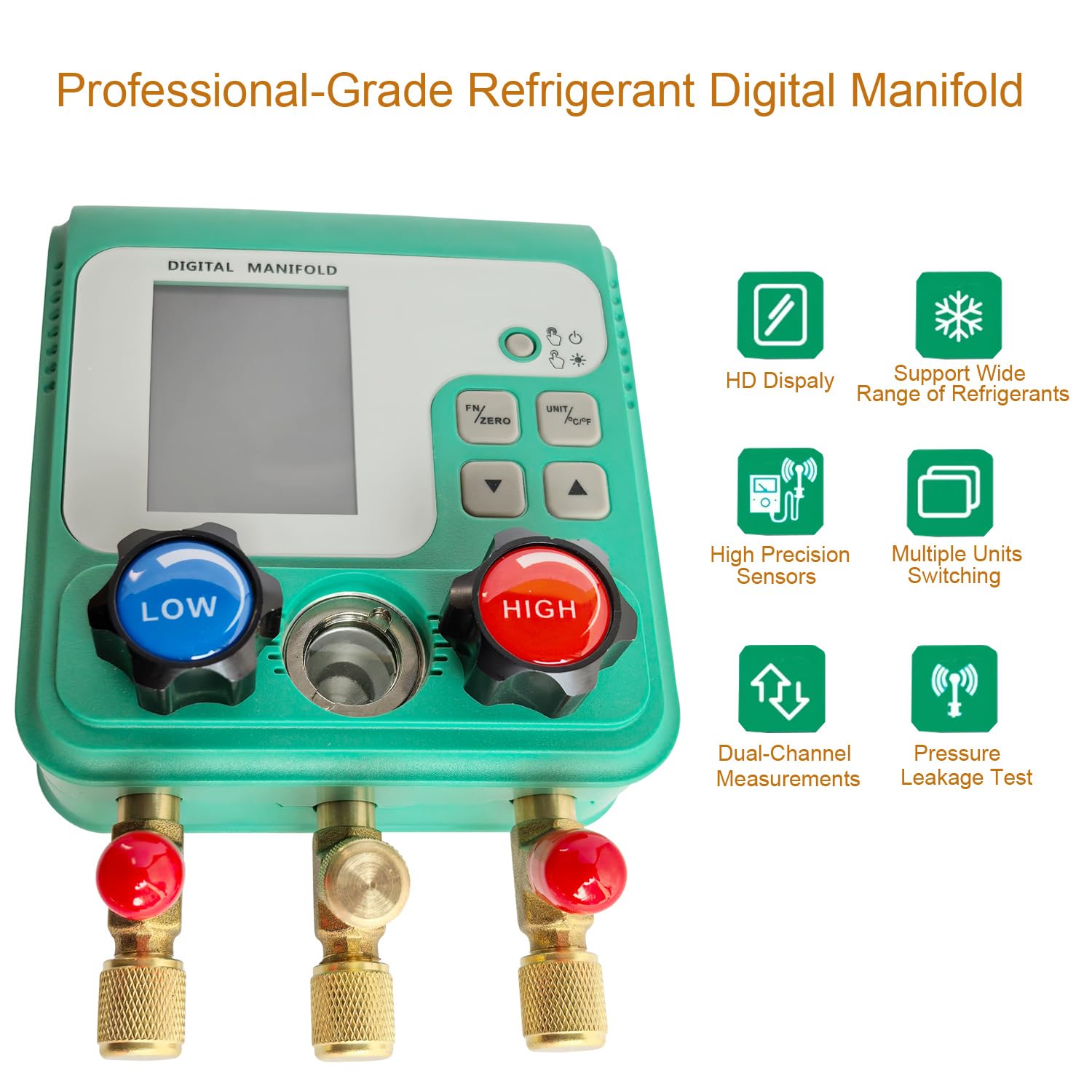 Professional Digital HVAC Manifold Gauge Set Refrigerant Gauge Diagnostic Tool for R134A/R410A/1234YF | Pressure/Vacuum/Leak Test | 92 Refrigerant Types Compatibility | HVAC Maintenance