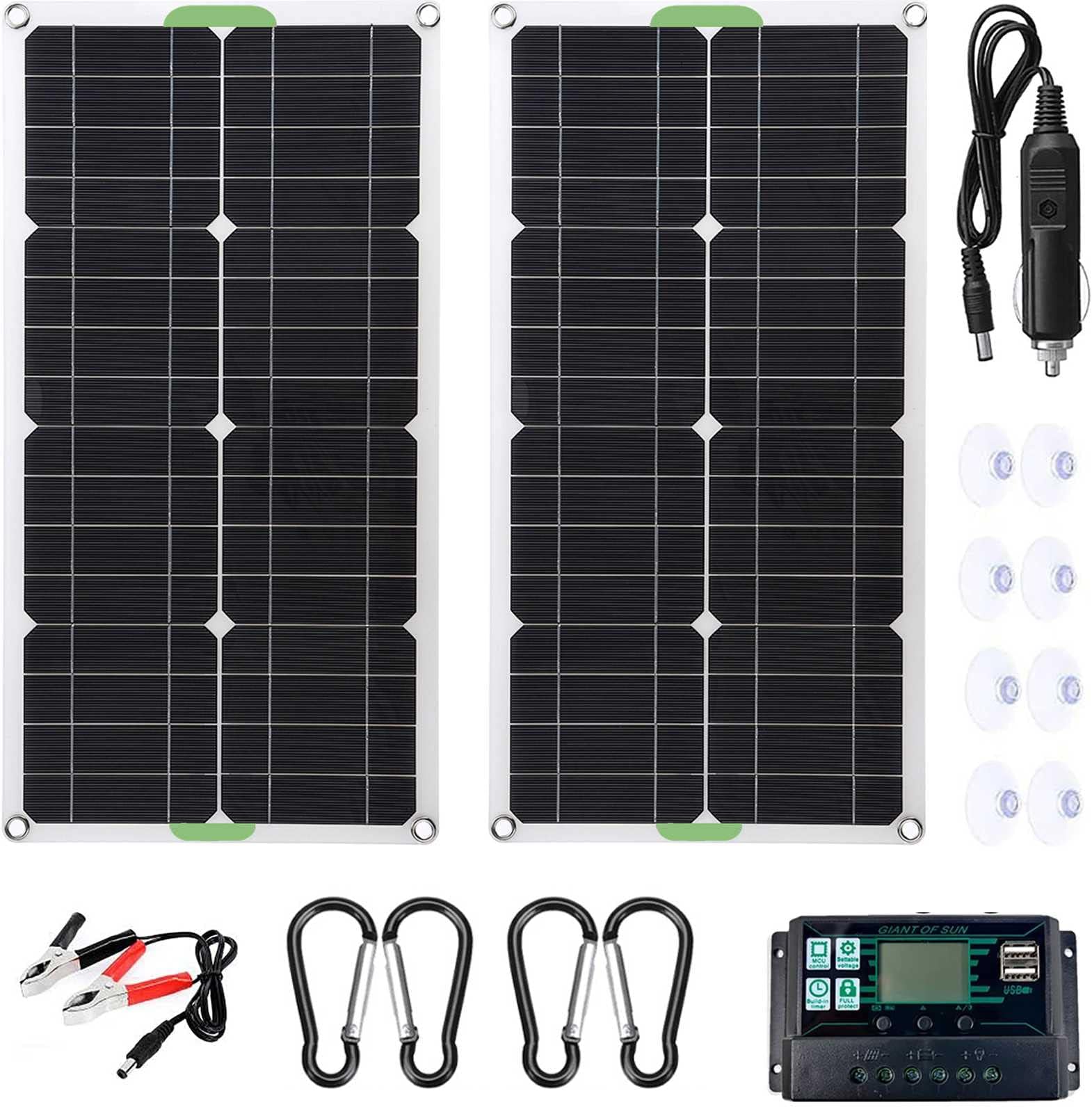 Solar Panel 500 Watt 12 Volt Solar Panel Starter Kit, Solar Panel Powered 2X250W High Efficiency Monocrystalline Pv Module With 10A Controller For Boat, Caravan, Rv