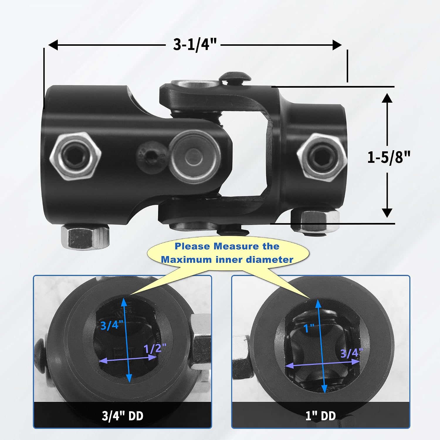 1" DD X 3/4" DD Single Steering Shaft U Joint Coupler Black Steel Universal Coupling