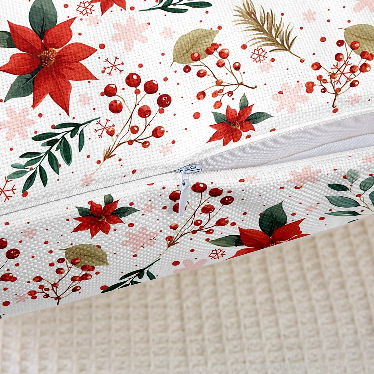 Homemissing Juego de 4 fundas de almohada navideñas de 45 x 45 cm, decoración botánica floral, fundas de almohada para sofá, cama, silla, coche, Navidad, copo de nieve, fundas de cojín suaves para