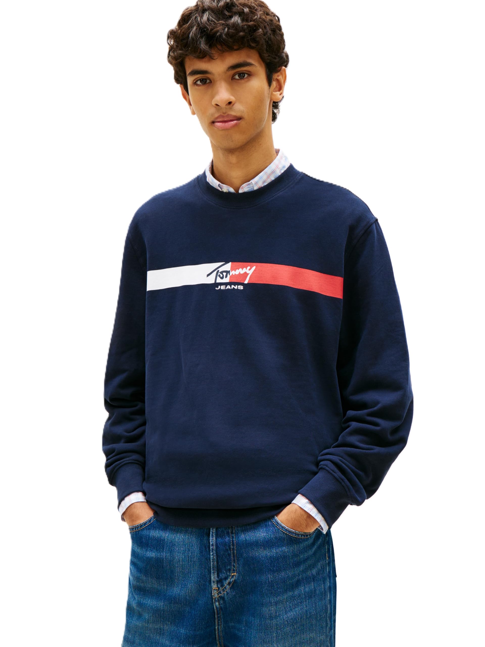 Tommy Jeans TJM Reg Sign Stripe Cnck Ext Dm0dm23019 Sudadera sin Botones Hombre (Pack de 1)