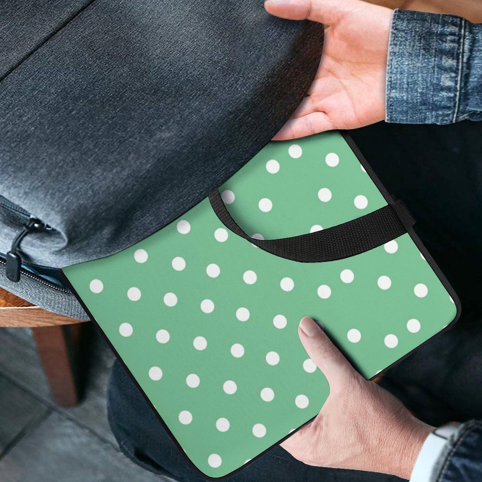 Custodia per laptop da 17", ultra sottile, leggera e impermeabile, in neoprene resistente, con tracolla, colore: Verde a pois