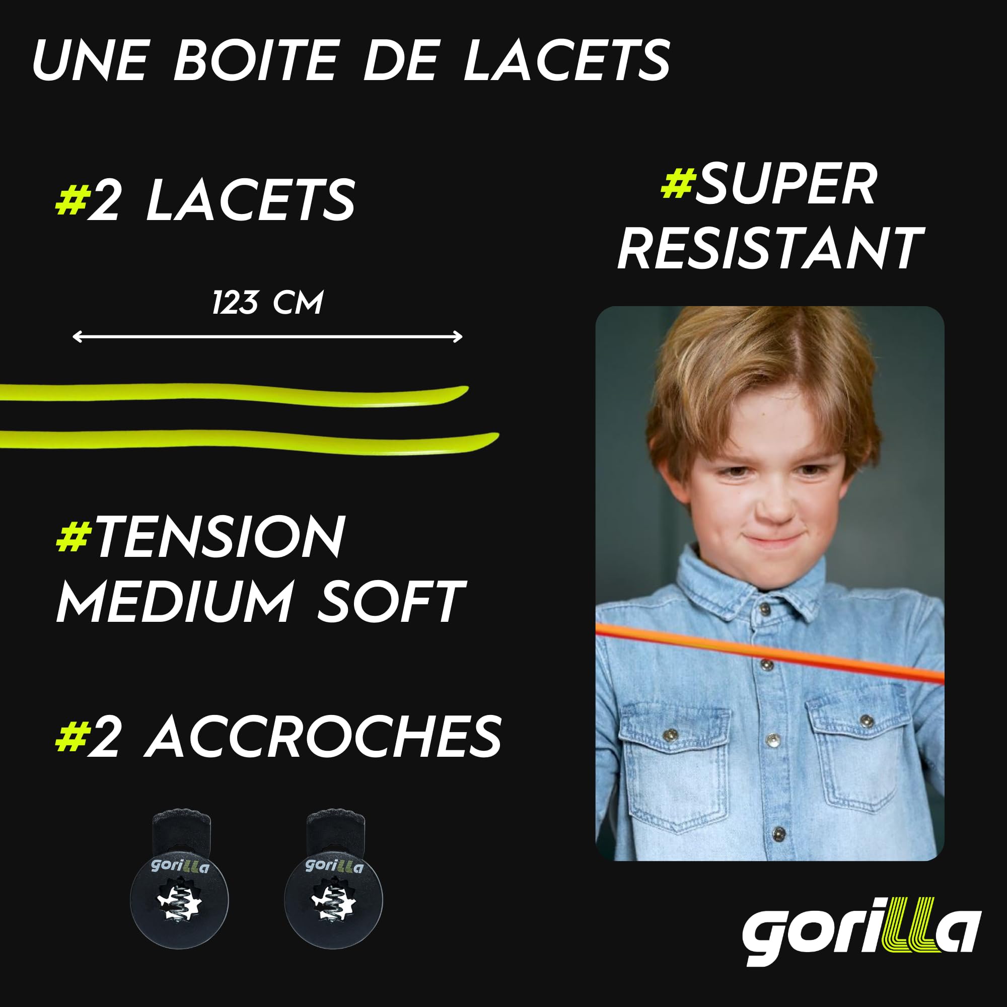 Lacets Élastiques Enfants Gorilla 90cm - Autobloquants Ultra Résistants Sans Nœuds