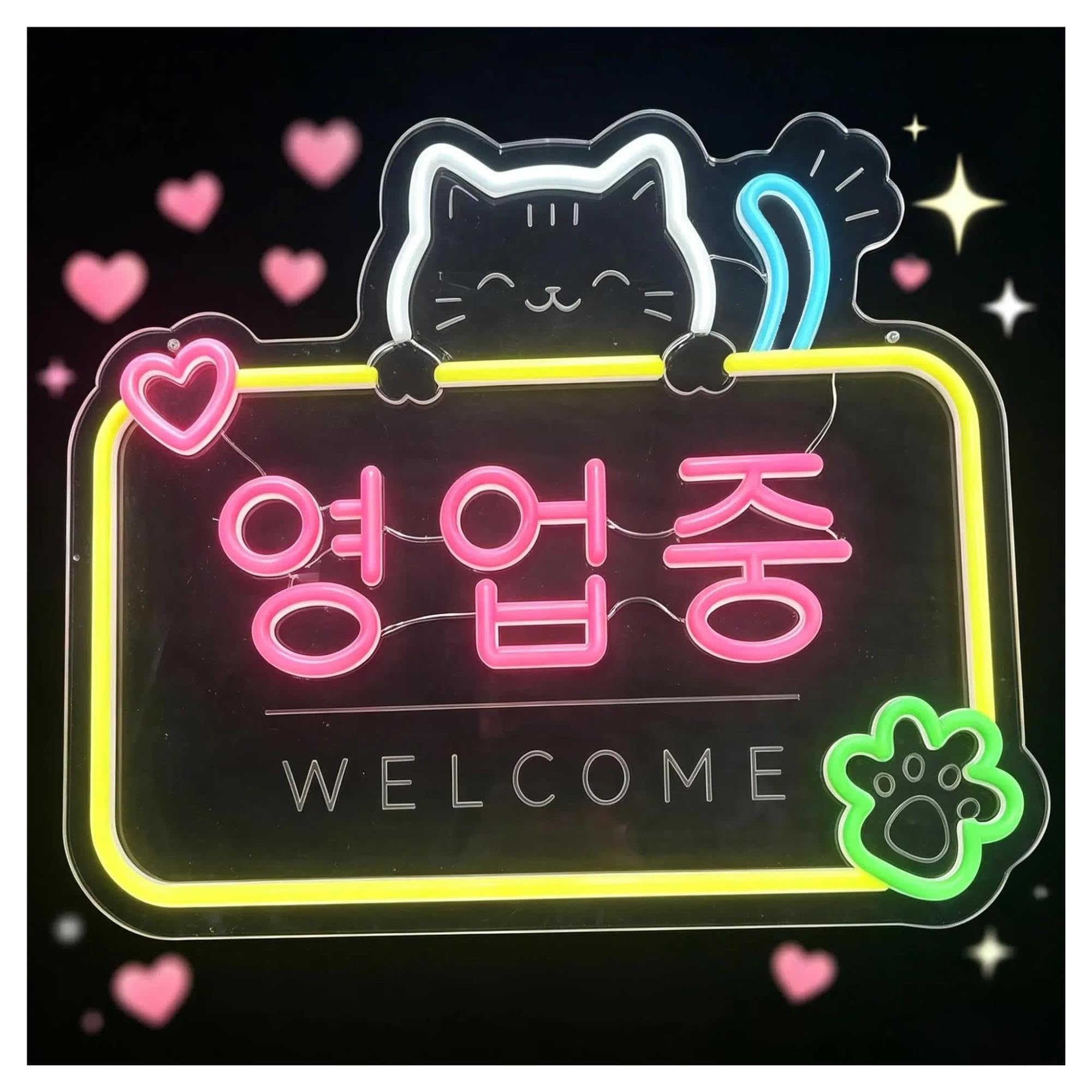 Insegna al Neon Insegna Al Neon Del Gatto Di Benvenuto Aperto Coreano