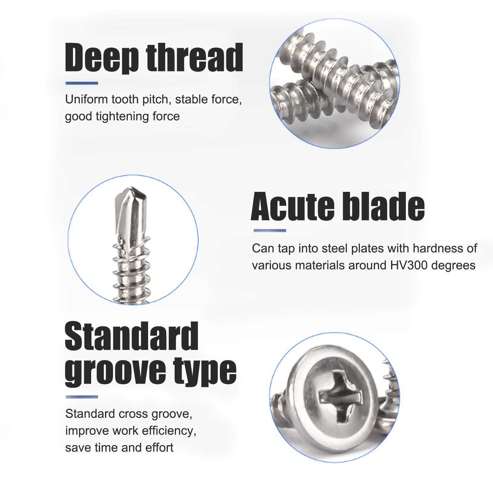 FLEXMAN 500PCS M4.2X16mm Machine Screws, 410 Stainless Steel Phillips Cross Screw, Washers Drill Tail Self Tapping Screw for Tubes, Color Steel Tiles, Iron Plates