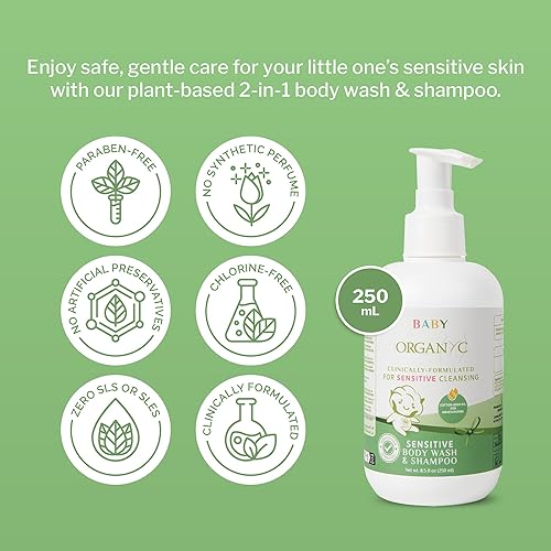 Miniatura 3 de Organyc Champú para bebés y gel de baño con aceite de semilla de algodón que nutre la piel, gel de baño suave para niños, productos esenciales para