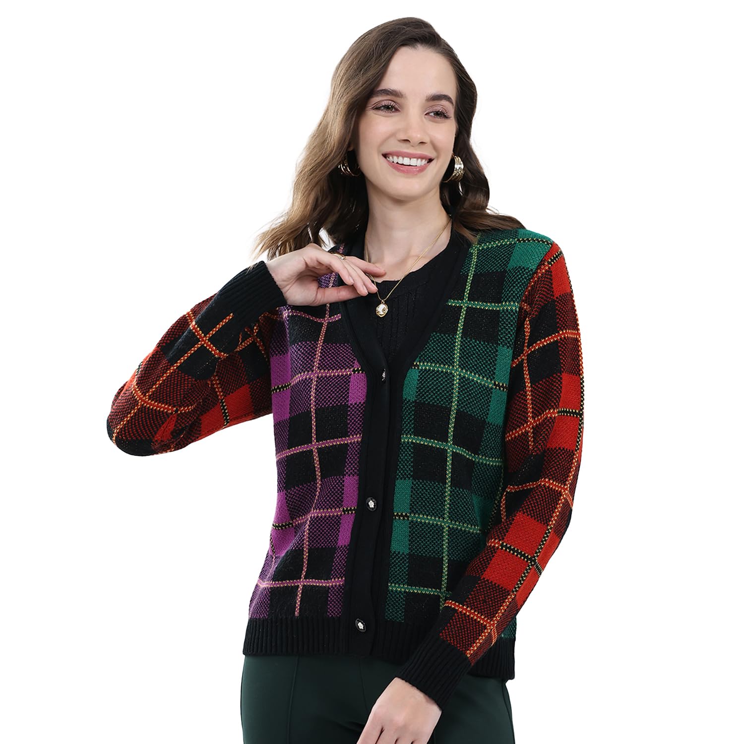 monte carlo Women's Regular Fit Cardigan | Self Design Pattern | Button Closure with Full Sleeve V Neck Winter Cardigan for Womens-picture-30