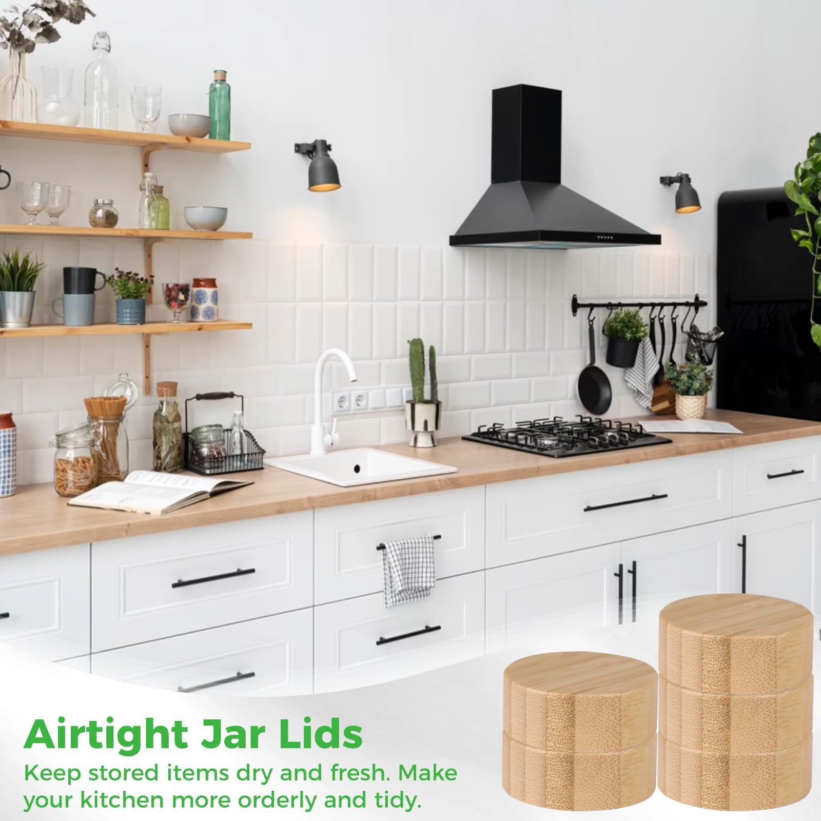 48 coperchi per barattoli in legno naturale, riutilizzabili, a prova di perdite, per barattoli da 113,4 g e 170,1 g, coperchi rotondi con fili di plastica