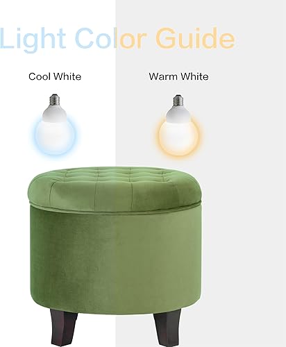 Miniatura 4 de Homepop Decoración del hogar Reposapiés Otomana Redonda Tapizada de Terciopelo con Mechones Otomana con Almacenamiento para Sala de Estar y