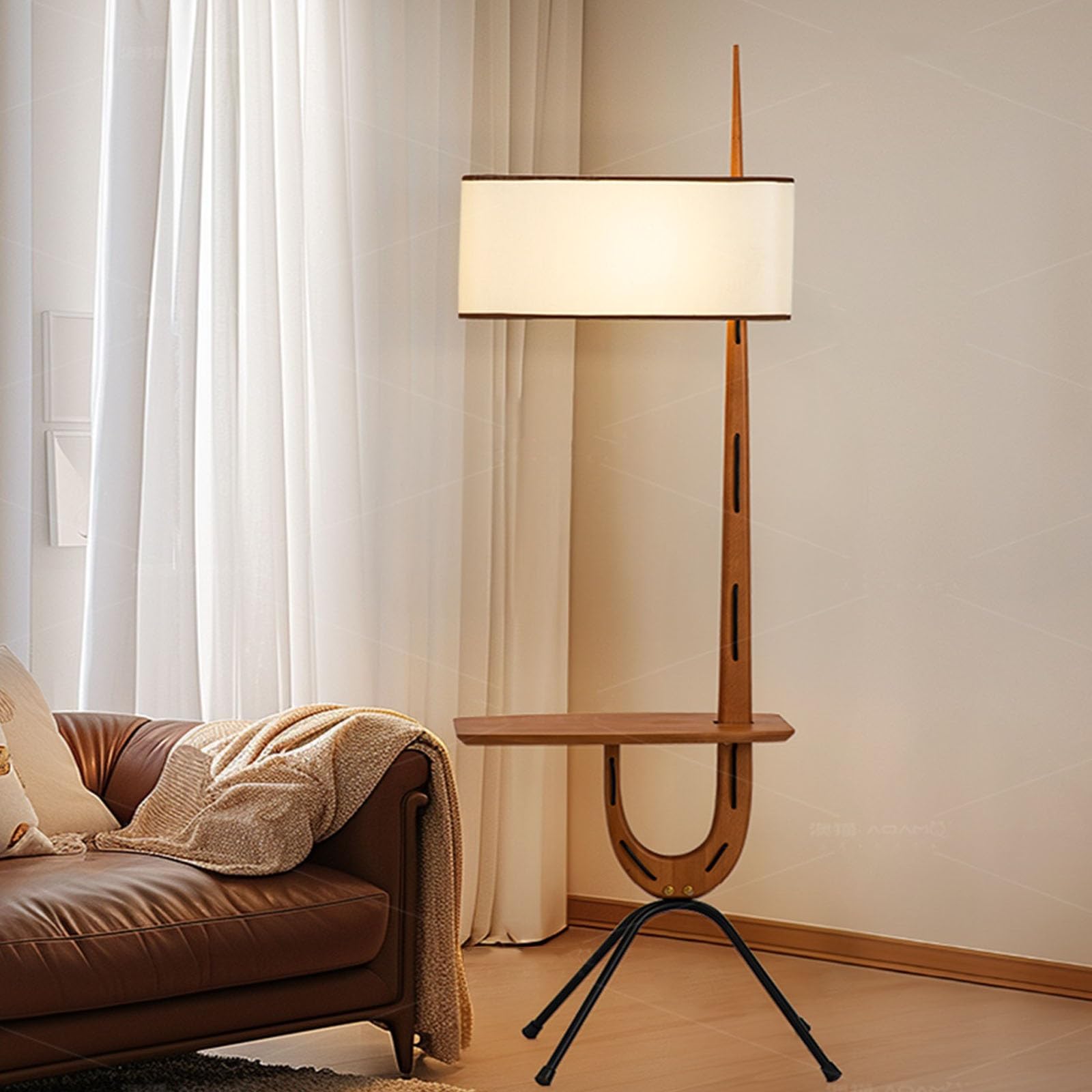 Lampy stojące Nowoczesna lampa podłogowa ze stołem z litego drewna, ściemnianą lampą stojącą, stolikiem bocznym ze światłem stojącym do salonu, sypialni i biura