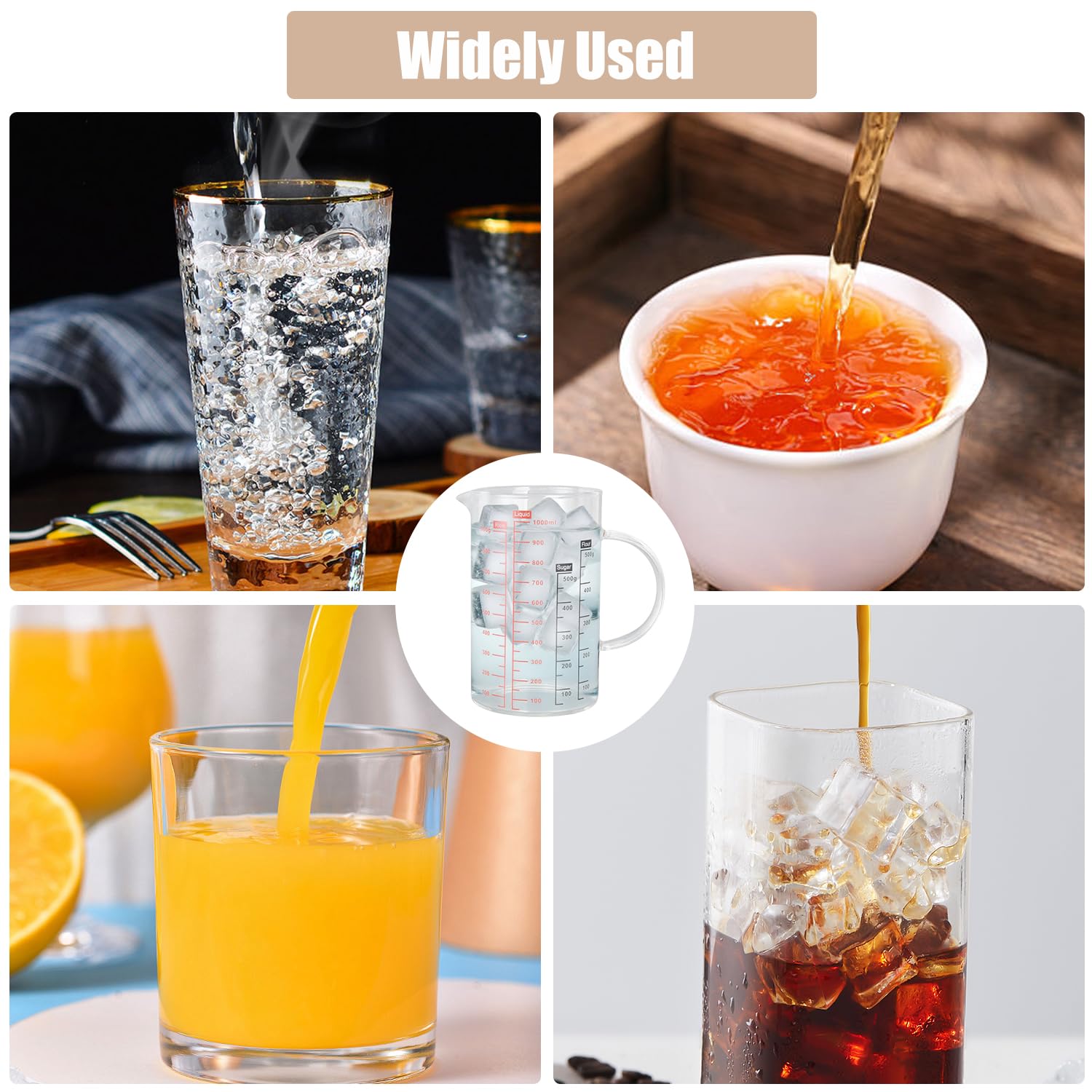 Vaso medidor de vidrio resistente al calor, 1000 ml, recipiente de vidrio transparente con boquilla en forma de V, herramienta de cocina para microondas, para hacer yogur, café con leche (1000 ml)