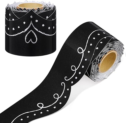 Eaasty Borde de tablero de anuncios de 69 pies, borde de tiza, fondo negro, borde festoneado, para decoración de pared de aula (estilo oscuro)