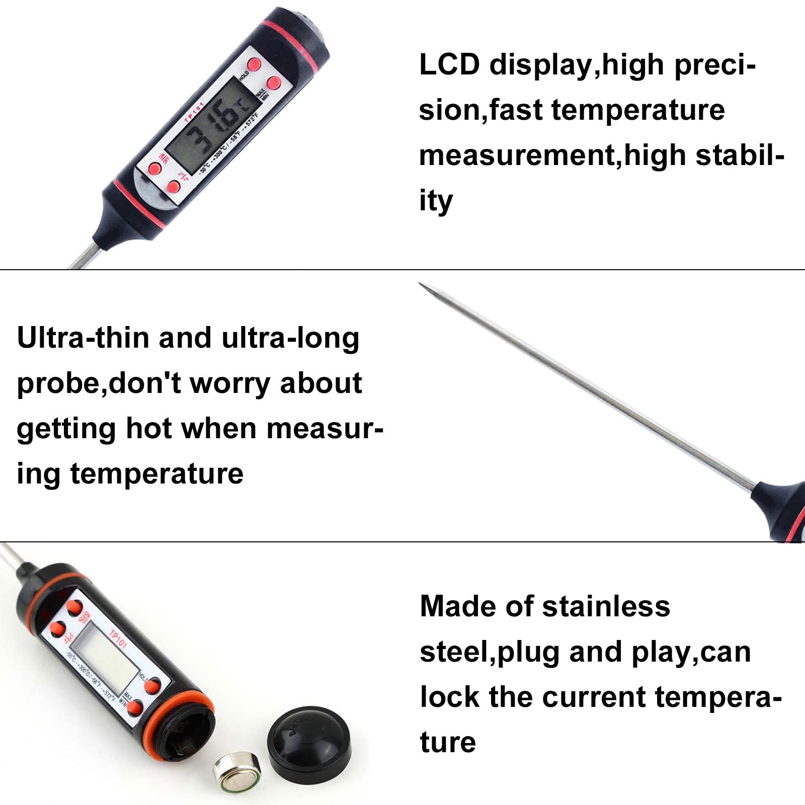 Thermomètre De Cuisine Thermometre Cuisson Avec écran LCD,-50-300°,précision De Mesure ±1℃ Pour